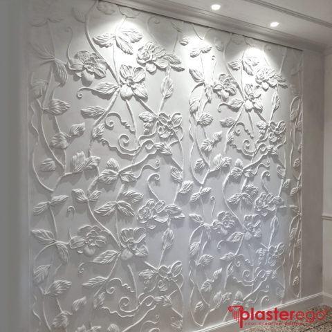 rivestimenti decorativi in gesso_rivestimento parete_superficie tridimensionale_decoro floreale_eden_plasterego_plaster wall panels